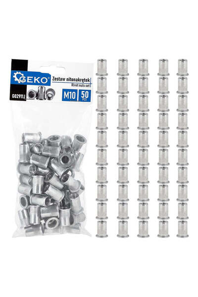 GEKO Set piulițe nit din aluminiu M10, 1-3,5 mm, 50 bucăți, G02911J