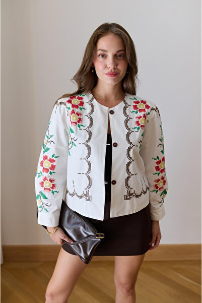 FEMMESTUDIO Біла вишивка з вишивкою кавун рукав кнопка деталі сорочка куртка