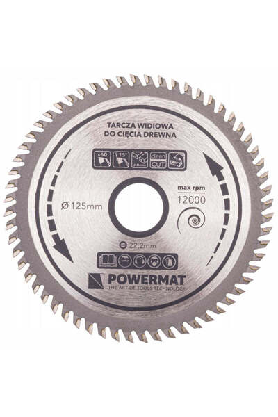 Powermat Lamă de ferăstrău circular pentru lemn 125x22.2mm cu 60 de dinți TDD,
