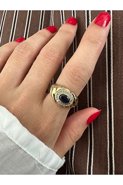 ringbox Gold Navy Blue Color Zircon Stone Lunarial Ring