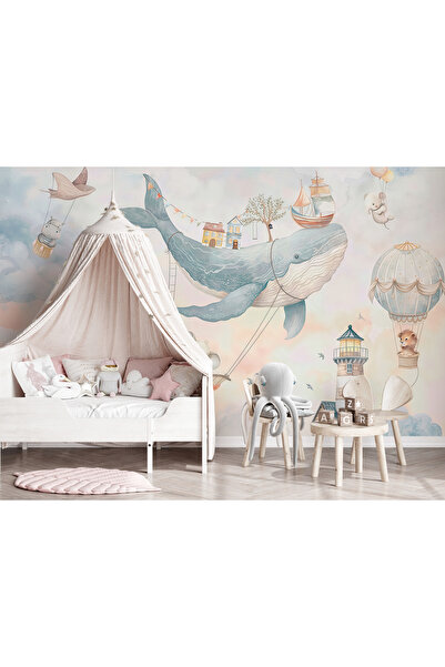 Tasarım Dev Balina ve Deniz Maceraları Sevimli Filler Gökyüzü Dünyası Çocuk O...