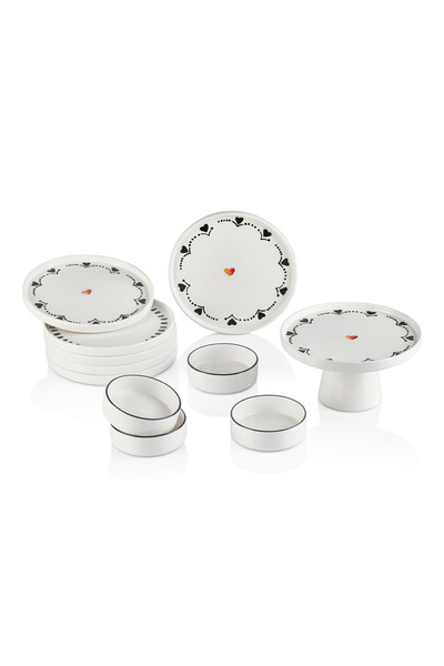 Kitchen Life Premium 11 Piece Black Hearts Breakfast Set with Stand - Handmade Heart Breakfast Set