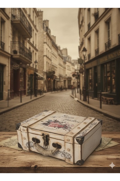 Bypinaryuksel Vintage Patterned Decorative Wooden Suitcase, Suitcase Box