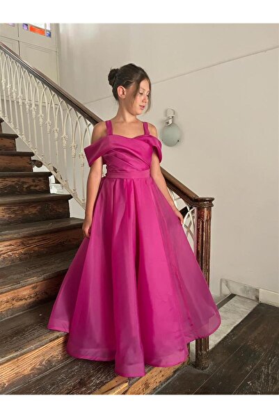 BUTİKHAPPYKİDS Дълго вечерно рокля за момичета без презрамки, с ниски рамене,...