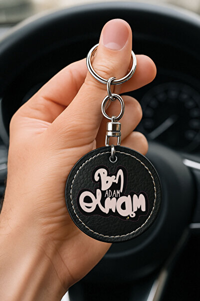 Cekuonline Patterned Leather Handmade Stitched Black Keychain for Auto Vehicl...