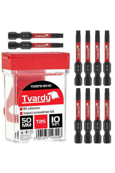 Tvardy Biți de impact T25, 50 mm S2, Set de 10 bucăți, T00179-50-10