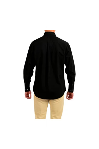 BOSS Erkek %100 Pamuklu Logo Desenli Uzun Kollu Siyah Gömlek 50545572-001