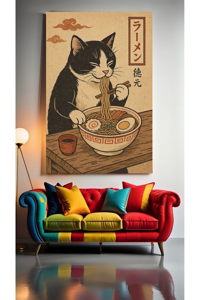 özkacar PISICA CARE MĂRGELEAZĂ TĂTĂLĂI I Tablou pe pânză pentru decorarea cas...