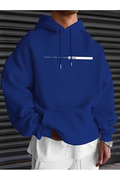 caddekombin Hanorac din bumbac Saks cu glugă și buzunar cu imprimeu Face The Future