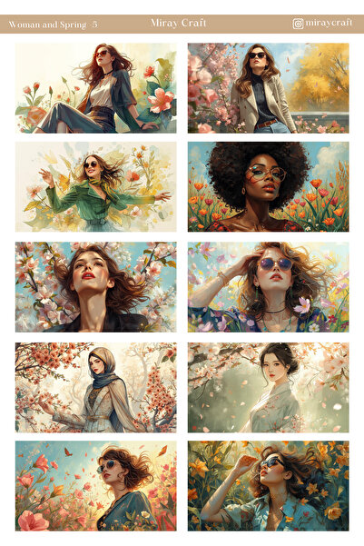 MirayDesign 1 foaie de autocolante cu tematică pentru femei și primăvară, 12*...