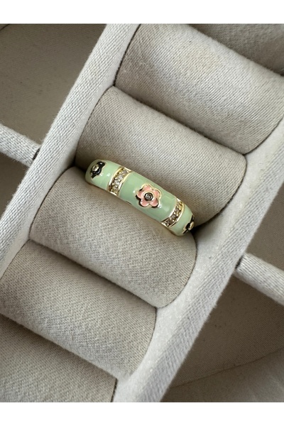 ringbox Gold Water Green Enamel Flower Ring
