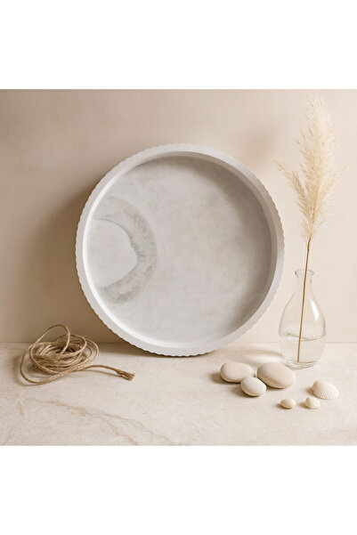 AKANART صينية خرسانية مستديرة بمظهر رخامي من ستوديو