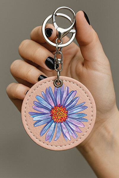 Cekuonline سلسلة مفاتيح بيضاء مطرزة للسيارة - جلد بنمط موتورز باللون الوردي ا...