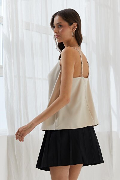 Shopping Shop Strappy Degaje Collar Satin Blouse Tas