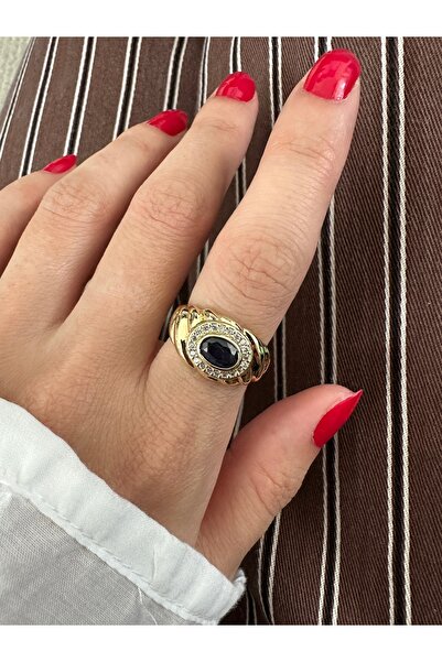 ringbox Gold Navy Blue Color Zircon Stone Lunarial Ring
