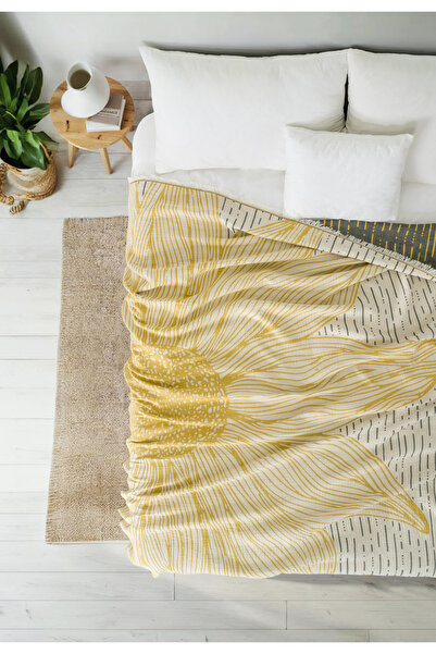 EVFENDİ Sunflower Sarı 4 Katlı Jumbo Jakarlı Pano Desen Müslin Pike 185x215 C...