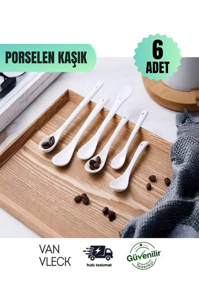 VAN VLECK 6-Piece Luxury Porcelain Spoon Set – Teaspoon, Coffee Spoon, Dessert & Jam Sauce Spoon Set