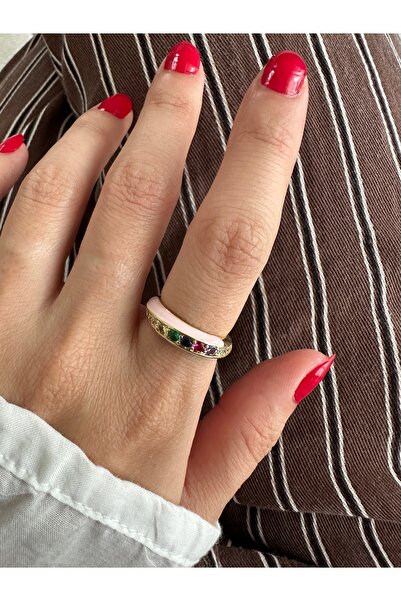 ringbox Blue Enamel Multi-Colored Stone Gold Ring