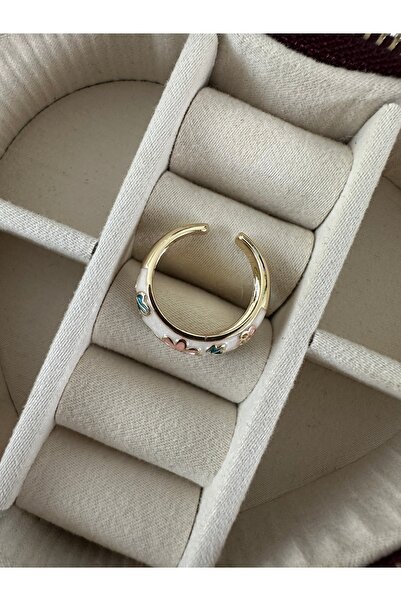 ringbox White Enamel Flower Pattern Adjustable Ring