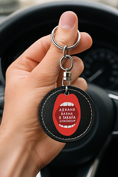 Cekuonline Patterned Leather Handmade Stitched Black Keychain for Auto Vehicl...