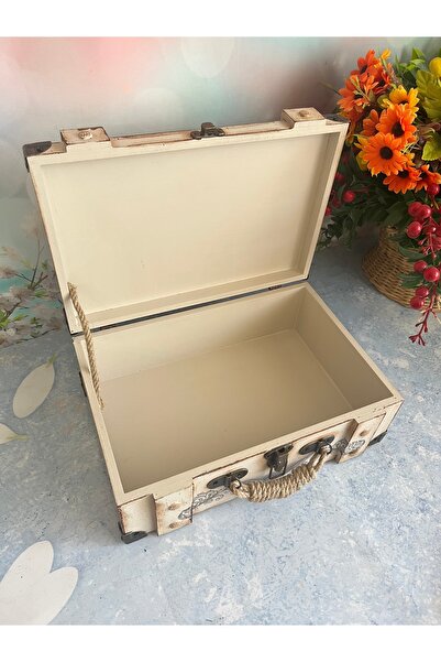 Bypinaryuksel Vintage Patterned Decorative Wooden Suitcase, Suitcase Box