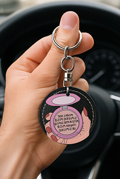 Cekuonline Patterned Leather Handmade Stitched Black Keychain for Auto Vehicl...