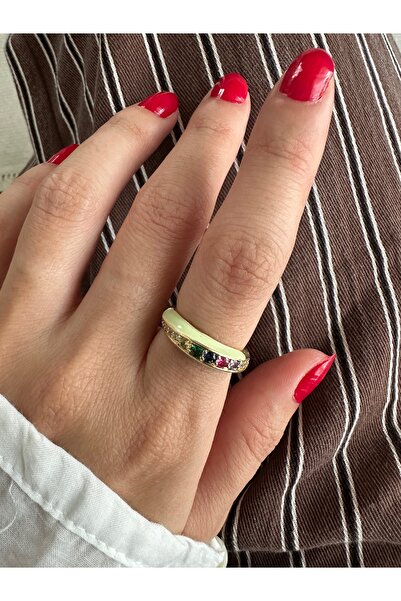 ringbox Blue Enamel Multi-Colored Stone Gold Ring