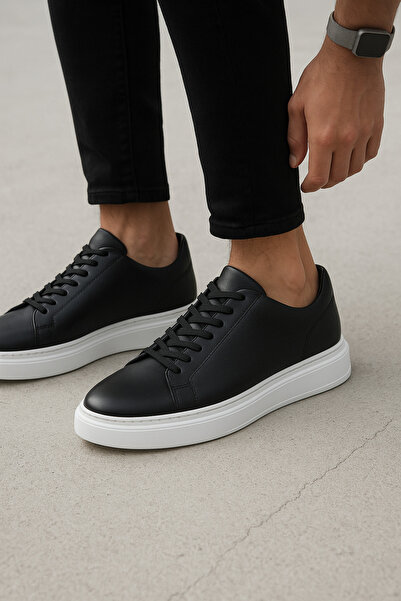 ayhnshoes Marco Rossi %100 Deri Erkek Spor Ayakkabı - Siyah/Beyaz Sneaker, Günlük ve Şık İthal Ayakkabı