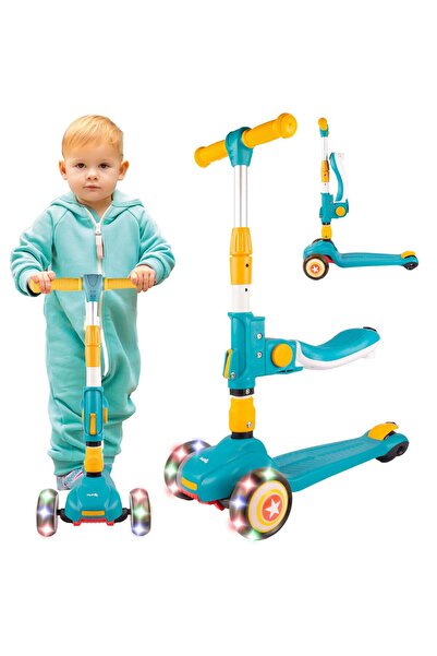 MalPlay Trotinetă pliabilă cu 3 roți 3 în 1, albastră, 112335