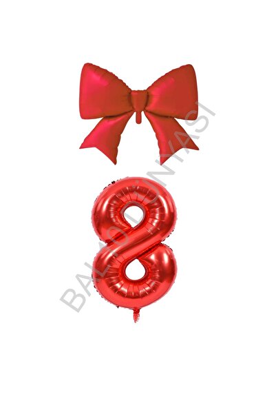 BAL10 DÜNYASI Red Color Bow Number Foil Balloon Set Age 8