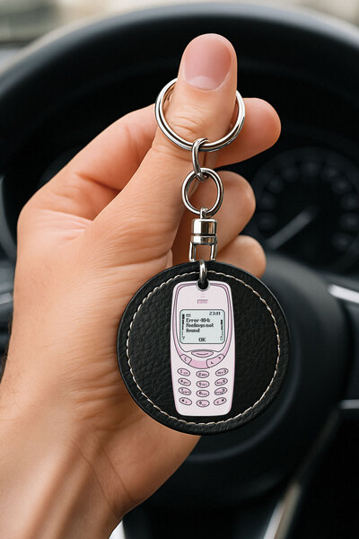 Cekuonline Patterned Leather Handmade Stitched Black Keychain for Auto Vehicl...