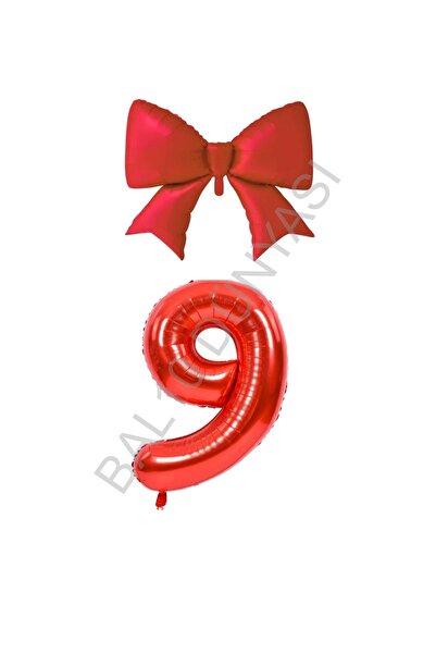 BAL10 DÜNYASI Red Color Bow Number Foil Balloon Set Age 9
