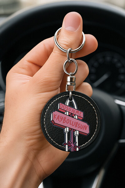 Cekuonline Patterned Leather Handmade Stitched Black Keychain for Auto Vehicl...