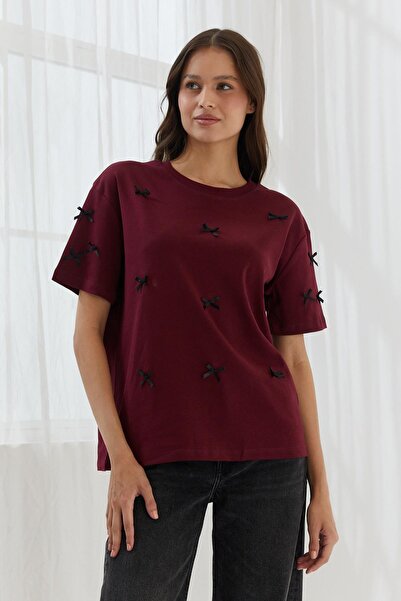 Shopping Shop Kurdeleli Oversize Tshirt BORDO