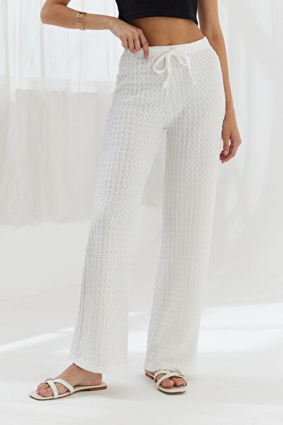 Shopping Shop Elastic Waistband Gofre Pants Ecru