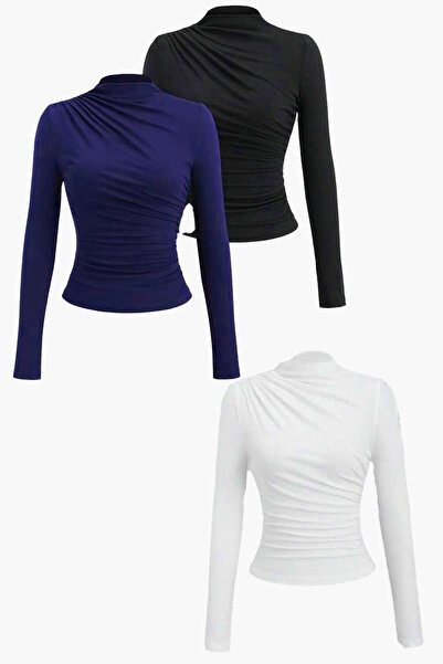 Cockatoo Γυναικεία μπλούζα με μακρυμάνικο κορδόνι ντραπέ Sandy 3-pack