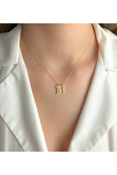 Şimal Silver 925 Ayar Gümüş Altın Kaplamalı Baget Taşlı - H - Harfi Kolye