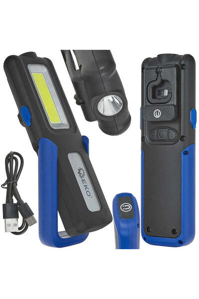 GEKO Lampă de atelier cu acumulator extern cu magnet, LED COB reglabil, 5 W + 3 W, 2000 mAh, 400 lm, IP44, G15