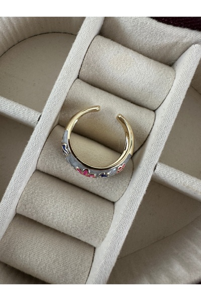 ringbox Gray Enamel Flower Pattern Adjustable Ring
