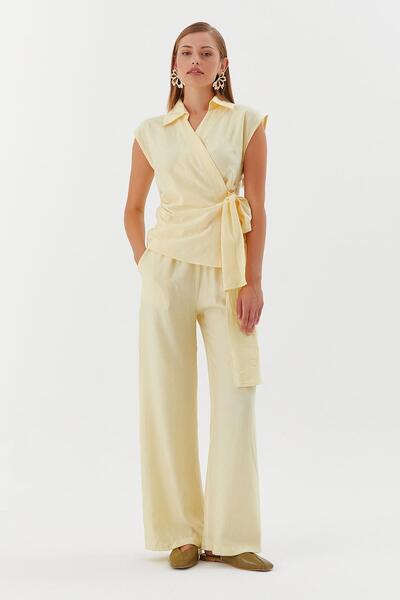 Shopping Shop Tie-Up Blouse Pants Yellow