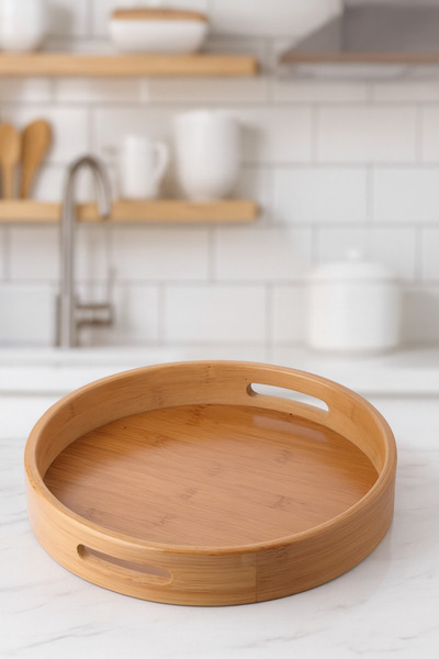 Çavdar Group Bambu Yuvarlak Tepsi 35 Ø Cm Servis Çay Kahve Servis Tepsisi