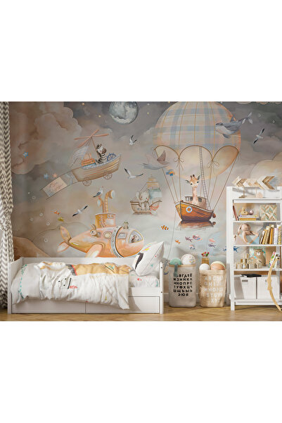 Tasarım Gökyüzündeki Görsel Şölen Sevimli Hayvanlar Hayal Alemi Çocuk Odası D...