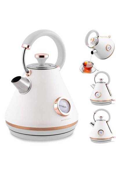 Berdsen Electric kettle, metal body, with removable lid, 360° rotating base, temperature indicator...
