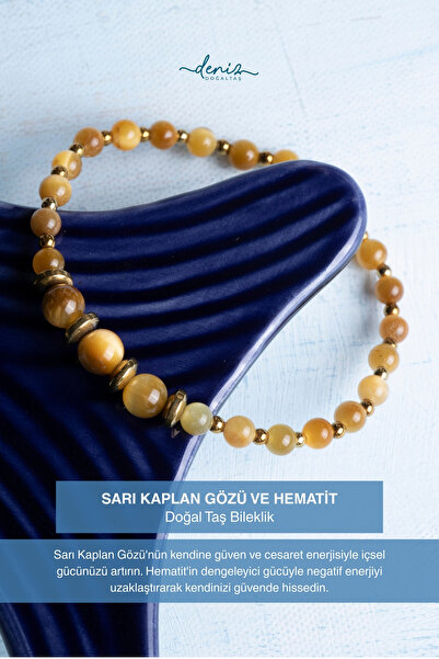 Deniz Doğal Taş سوار من حجر عين النمر الأصفر والهيماتيت الطبيعي المعتمد