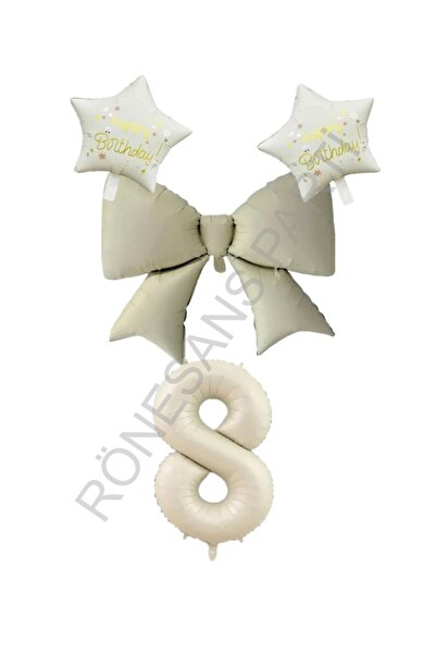 RÖNESANS PARTİ Cream Color Star Bow Number Foil Balloon Set Age 7