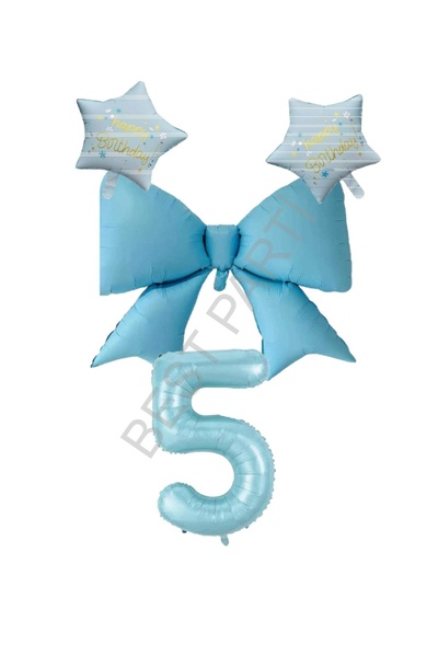 BEST PARTİ DOĞUM GÜNÜ PARTİ SÜSLERİ Blue Color Star Bow Number Foil Balloon S...