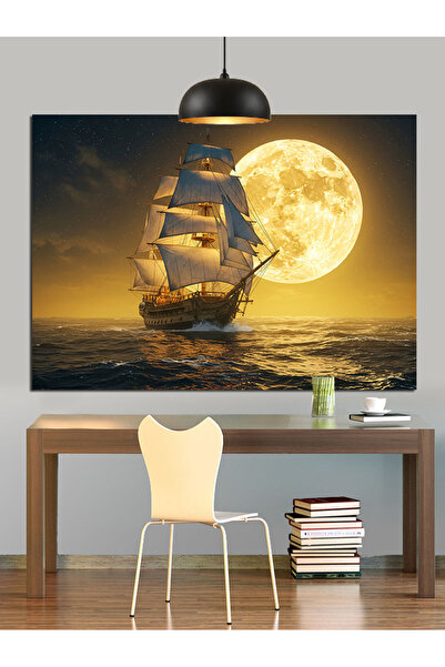 KanvasSepeti Navă cu pânze în lumina lunii, pictură în ulei, texturată, pânză...
