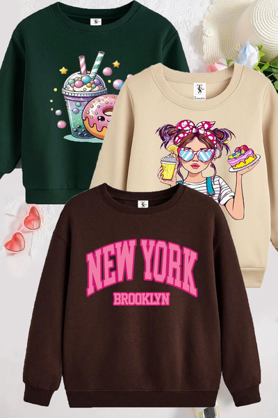 twins tailors Детска блуза с подплата от полар, принт, зелено-бежово-кафяво, трислойна, с велосипедна яка