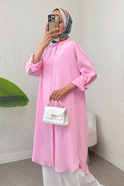 Salih Çelebi Çizgili Uzun Tesettür Tunik 613129 - PEMBE