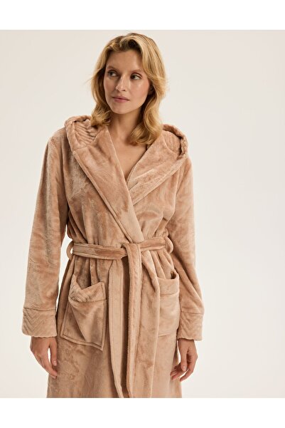 ESOTIQ Halat de casă cu glugă pentru femei, din fleece, cu buzunare, călduros și confortabil | Cessena